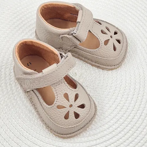 Sandale barefoot copii, piele naturala, primii pasi, talpa flexibila, bej- RO-502-3-22-