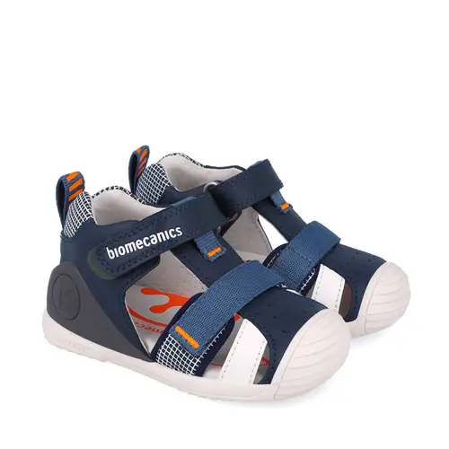 Sandale Biomecanics baieti, piele naturala, talpa flexibila, protectie degete, Biogateo Casual, bleumarin- 252117-A183-24-Biomecanics