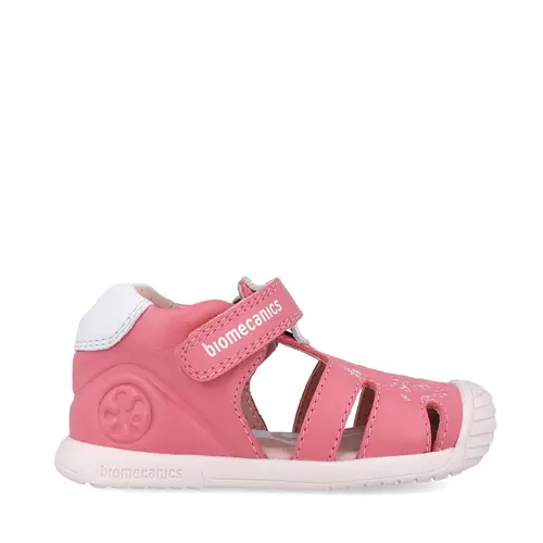 Sandale Biomecanics fete, piele naturala, talpa flexibila, protectie degete, Biogateo Casual, print roz,- 252108-A378-24-Biomecanics