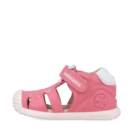 Sandale Biomecanics fete, piele naturala, talpa flexibila, protectie degete, Biogateo Casual, print roz,- 252108-A378-24-Biomecanics
