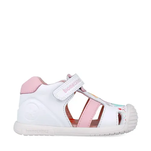 Sandale Biomecanics fete, piele naturala, talpa flexibila, protectie degete, Biogateo Casual, puisori alb- 252106-B050-25-Biomecanics