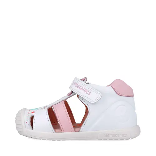 Sandale Biomecanics fete, piele naturala, talpa flexibila, protectie degete, Biogateo Casual, puisori alb- 252106-B050-25-Biomecanics