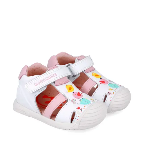 Sandale Biomecanics fete, piele naturala, talpa flexibila, protectie degete, Biogateo Casual, puisori alb- 252106-B050-25-Biomecanics