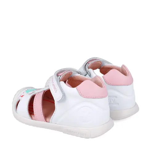 Sandale Biomecanics fete, piele naturala, talpa flexibila, protectie degete, Biogateo Casual, puisori alb- 252106-B050-25-Biomecanics