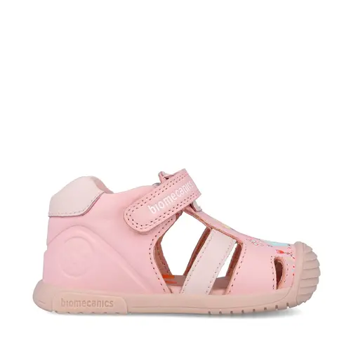 Sandale Biomecanics fete, piele naturala, talpa flexibila, protectie degete, Biogateo Casual, puisori roz- 252106-A032-25-Biomecanics