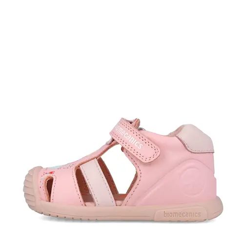 Sandale Biomecanics fete, piele naturala, talpa flexibila, protectie degete, Biogateo Casual, puisori roz- 252106-A032-25-Biomecanics