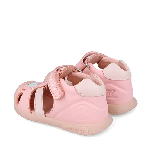 Sandale Biomecanics fete, piele naturala, talpa flexibila, protectie degete, Biogateo Casual, puisori roz- 252106-A032-25-Biomecanics