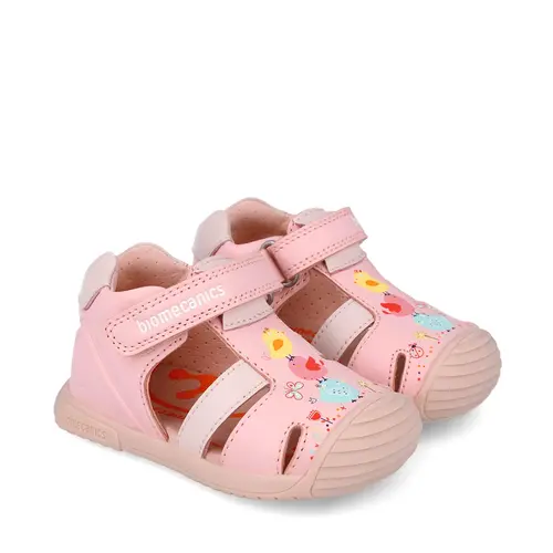 Sandale Biomecanics fete, piele naturala, talpa flexibila, protectie degete, Biogateo Casual, puisori roz- 252106-A032-25-Biomecanics