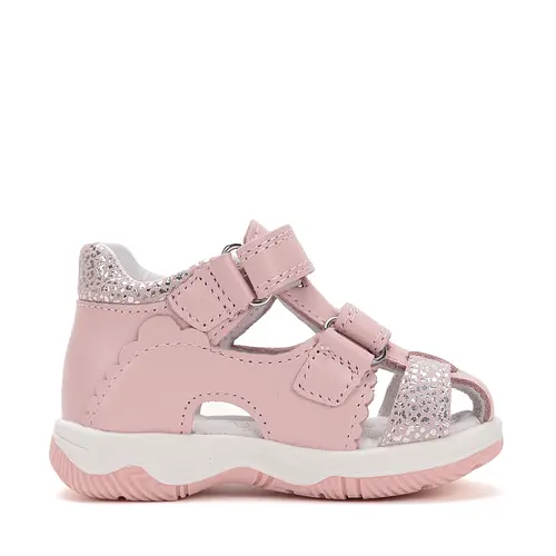 Sandale D.D. Step fete, piele naturala, talpa FlexiSistem, roz, floricele, D.D. Step- G103-51677AM-30-D.D. Step