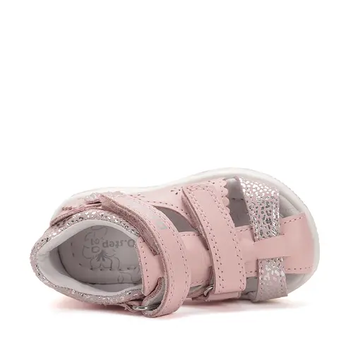 Sandale D.D. Step fete, piele naturala, talpa FlexiSistem, roz, floricele, D.D. Step- G103-51677AM-30-D.D. Step