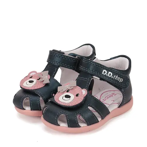 Sandale D.D. Step Copii, piele naturala, talpa flexibila, bleumarin talpa roz,ursulet- G075-51284CM-30-D.D. Step Sandale D.D. Step Copii, piele naturala, talpa flexibila, bleumarin talpa roz,ursulet- G075-51284CM-30-D.D. Step