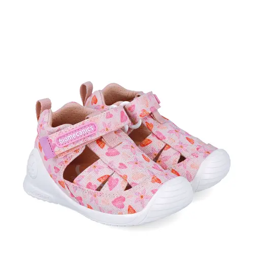 Sandale fete, material textil, talpa flexibila, protectie degete, Biogateo Canvas, roz print, Biomecanics- 252185-A032-24-Biomecanics