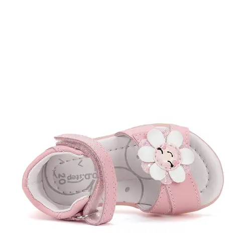 Sandale D.D Step fete, piele naturala, talpa felxibila, roz cu floare- G075-51813AM-30-D.D. Step