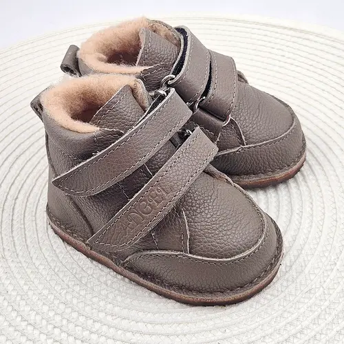 Ghete barefoot pentru copii, primii pasi, piele naturala, captuseala din blana, talpa felxibila, khaki, Stuy - RO-115-11-22-