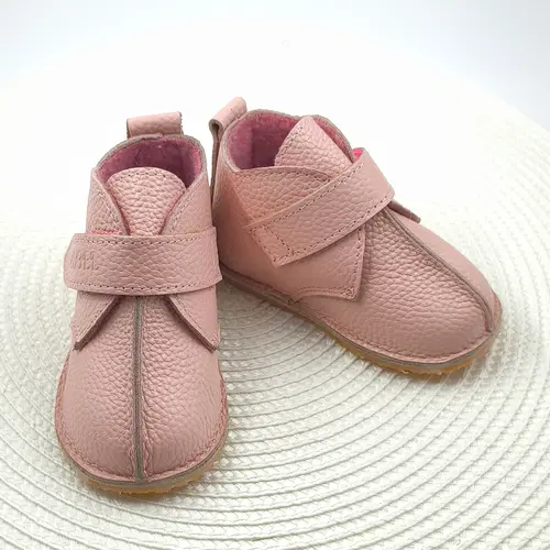 Ghete copii, primii pasi, piele naturala, captuseala textila, talpa felxibila, roz- RO-122-4-24-By Pebebe
