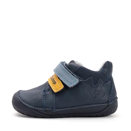 Pantofi D.D. Step baieti, piele naturala, barefoot, primii pasi, bleumarin cu animalut- S070-52141B-25-D.D. Step