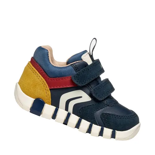 Pantofi Geox baieti, piele naturala,  brant antibacterian, Geox Respira, Iupidoo, bleumarin rosu- B3555D-05422-C4244-26-GEOX
