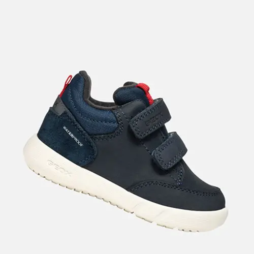 Pantofi Geox baieti, piele naturala si material textil,  brant antibacterian, Geox Respira, Hyroo baby, bleumarin- B365EA-032FU-C0735-26-GEOX