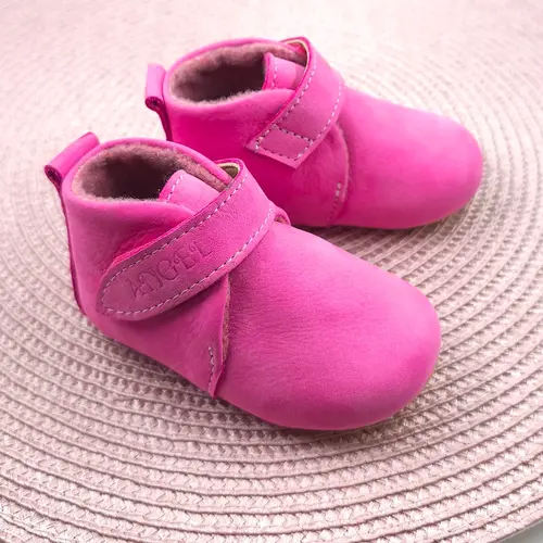 Pantofi de interior pentru copii, piele naturala, talpa din cauciuc antiderapanta, captuseala textila, fuchsia- RO-400-3-25-