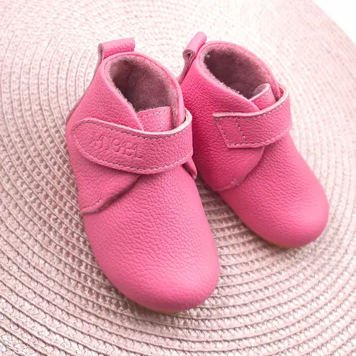 Pantofi de interior pentru copii, piele naturala, talpa din cauciuc antiderapanta, captuseala textila, roz- RO-400-4-25-