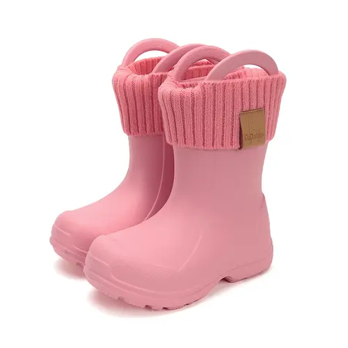 Cizme de ploaie pentru fete, roz, din cauciuc cu interior textil detașabil, brant termic – D.D.Step - I106-52697-30/31-