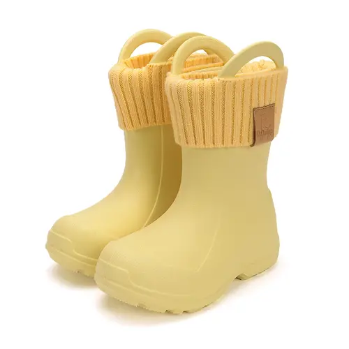 Cizme de ploaie pentru copii, galben, din cauciuc cu interior textil detașabil, brant termic – D.D.Step - I106-52295-30/31-