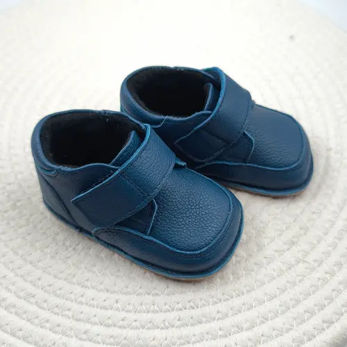 Ghete barefoot copii, din piele naturala cu scai, captuseala textila si talpa din cauciuc, bleumarin - RO-17-16-24-