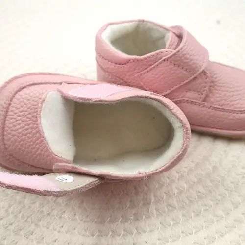 Ghete barefoot copii, din piele naturala cu scai, captuseala textila si talpa din cauciuc, roz - RO-17-15-24-
