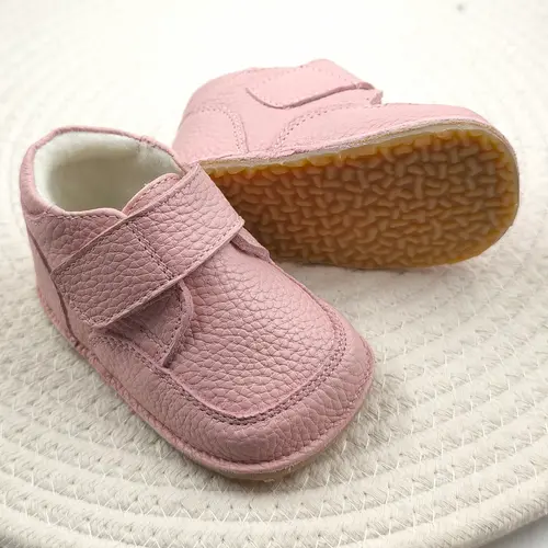 Ghete barefoot copii, din piele naturala cu scai, captuseala textila si talpa din cauciuc, roz - RO-17-15-24-