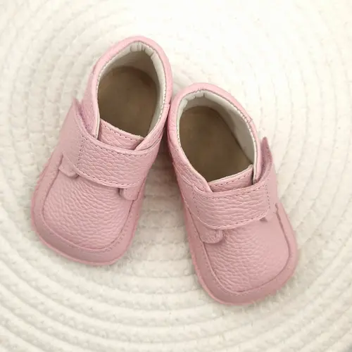 Ghete barefoot din piele naturala pentru copii, primii pasi, inchidere cu scai si talpa din flexibila, roz- RO-14-9-24-