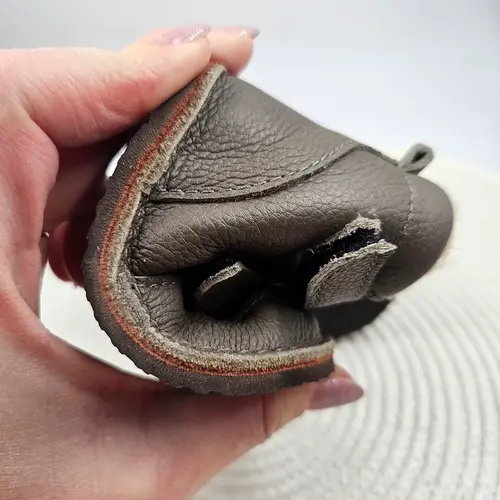 Ghete barefoot pentru copii, primii pasi, piele naturala, captuseala din blana, talpa felxibila, khaki, Stuy - RO-115-11-22-