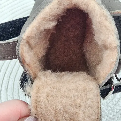 Ghete barefoot pentru copii, primii pasi, piele naturala, captuseala din blana, talpa felxibila, khaki, Stuy - RO-115-11-22-