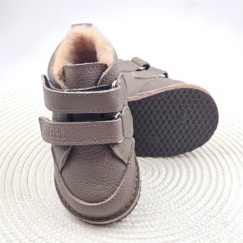 Ghete barefoot pentru copii, primii pasi, piele naturala, captuseala din blana, talpa felxibila, khaki, Stuy - RO-115-11-22-