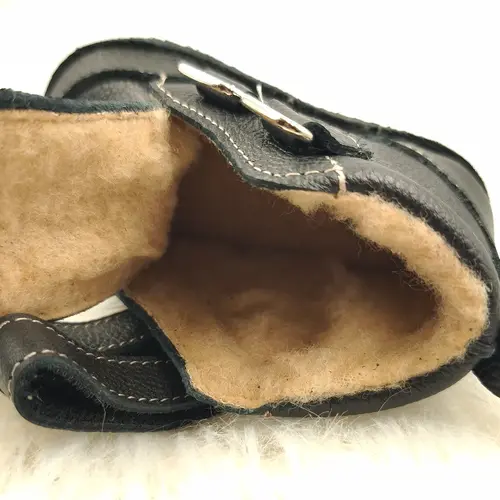 Ghete copii Barefoot, piele naturala, captuseala din blana, talpa felxibila, negru, Stuy - RO-115-7-24-