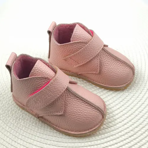 Ghete copii, primii pasi, piele naturala, captuseala textila, talpa felxibila, roz- RO-122-4-24-By Pebebe