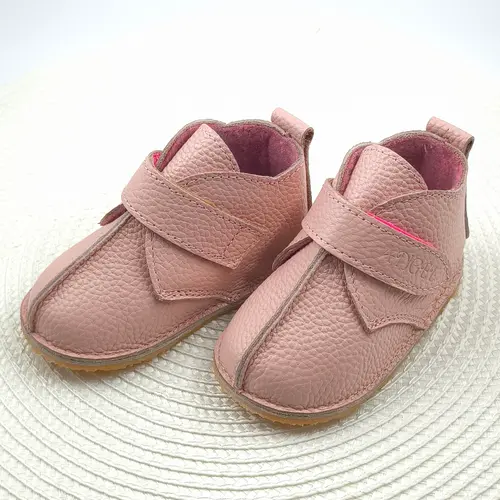 Ghete copii, primii pasi, piele naturala, captuseala textila, talpa felxibila, roz- RO-122-4-24-By Pebebe