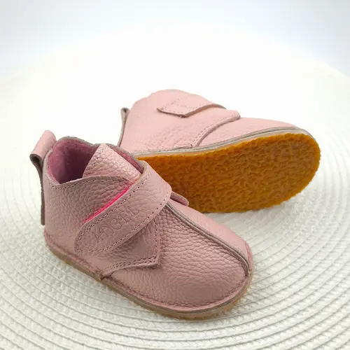 Ghete copii, primii pasi, piele naturala, captuseala textila, talpa felxibila, roz- RO-122-4-24-By Pebebe