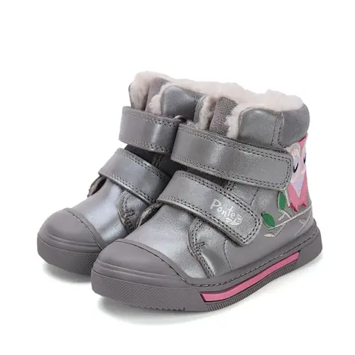 Ghete cu supinatie pentru copii, piele naturala, talpa ferma, captuseala blana ecologica, gri, Ponte20- DA07-5-2491C-27-Ponte20