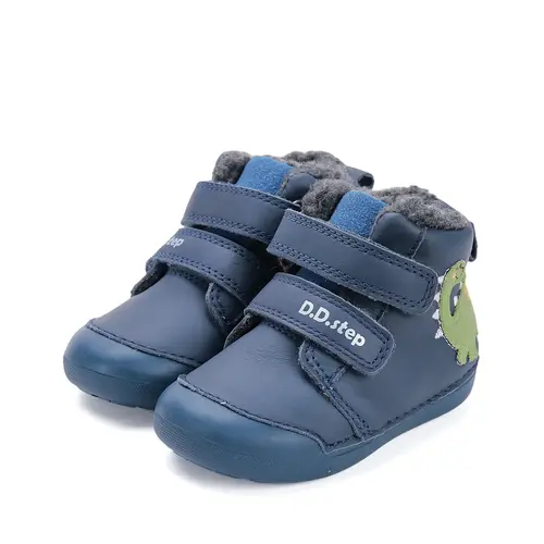 Ghete D.D.Step baieti, piele naturala, imblanite, albastru, dinozaur - W066-52525A-25-