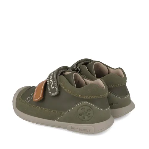 Pantofi Biomecanics baieti, piele naturala, primii pași, sustinere calcai, BioGateo, khaki- 251124-B788-25-Biomecanics