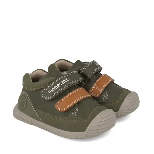 Pantofi Biomecanics baieti, piele naturala, primii pași, sustinere calcai, BioGateo, khaki- 251124-B788-25-Biomecanics