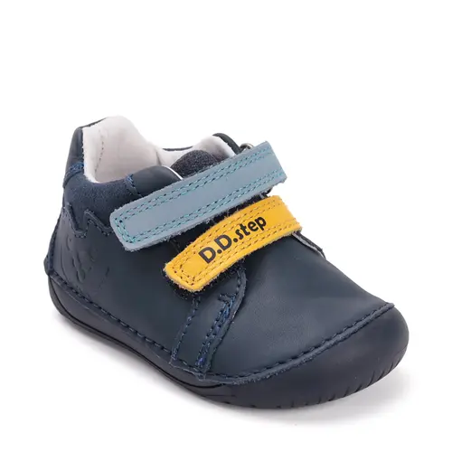 Pantofi D.D. Step baieti, piele naturala, barefoot, primii pasi, bleumarin cu animalut- S070-52141B-25-D.D. Step
