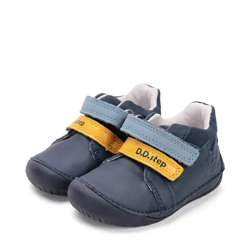 Pantofi D.D. Step baieti, piele naturala, barefoot, primii pasi, bleumarin cu animalut- S070-52141B-25-D.D. Step