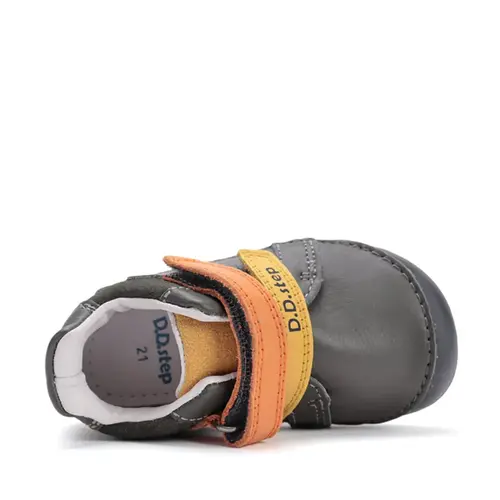 Pantofi D.D. Step baieti, piele naturala, barefoot, primii pasi, khaki cu animalut- S070-52141-25-