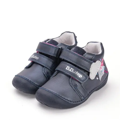 Pantofi D.D. Step fete, primii pasi, piele naturala, talpa flexibila, bleumarin cu umbreluta si norisor- S015-52650A-24-D.D. Step