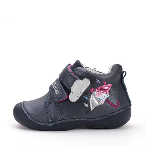 Pantofi D.D. Step fete, primii pasi, piele naturala, talpa flexibila, bleumarin cu umbreluta si norisor- S015-52650A-24-D.D. Step