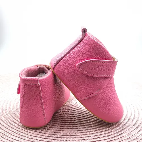 Pantofi de interior pentru copii, piele naturala, talpa din cauciuc antiderapanta, captuseala textila, roz- RO-400-4-25-
