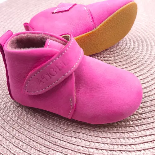 Pantofi de interior pentru copii, piele naturala, talpa din cauciuc antiderapanta, captuseala textila, fuchsia- RO-400-3-25-