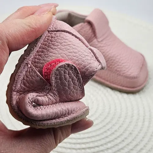 Pantofi din piele moale cu talpa flexibila si captuseala, roz- RO-15-4-23-By Pebebe