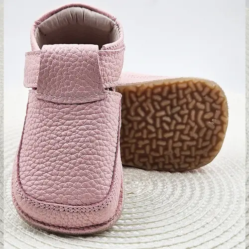 Pantofi din piele moale cu talpa flexibila si captuseala, roz- RO-15-4-23-By Pebebe